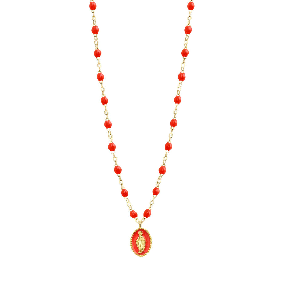 Gigi Clozeau - Madone resin charm Classic Gigi Coral necklace, Yellow Gold, 16.5