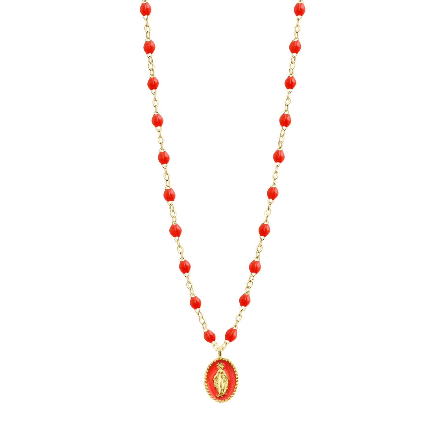 Gigi Clozeau - Madone resin charm Classic Gigi Coral necklace, Yellow Gold, 16.5"