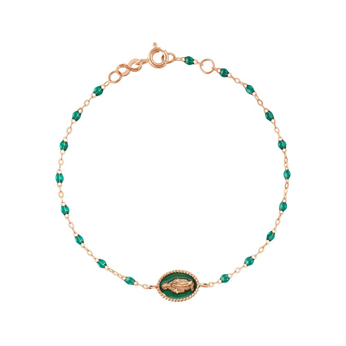 Gigi Clozeau - Madone resin charm Classic Gigi Emerald bracelet, Rose Gold, 6.7