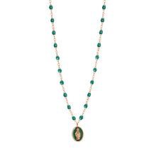 Gigi Clozeau - Madone resin charm Classic Gigi Emerald necklace, Rose Gold, 16.5"
