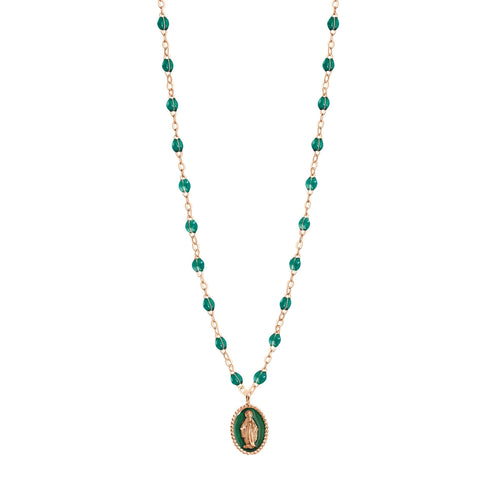 Gigi Clozeau - Madone resin charm Classic Gigi Emerald necklace, Rose Gold, 16.5