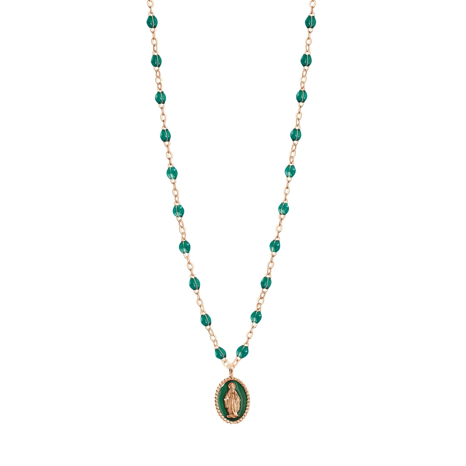 Gigi Clozeau - Madone resin charm Classic Gigi Emerald necklace, Rose Gold, 16.5"