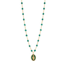 Gigi Clozeau - Madone resin charm Classic Gigi Emerald necklace, Yellow Gold, 16.5"