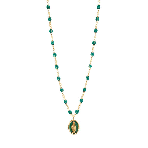 Gigi Clozeau - Madone resin charm Classic Gigi Emerald necklace, Yellow Gold, 16.5