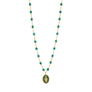 Gigi Clozeau - Madone resin charm Classic Gigi Emerald necklace, Yellow Gold, 16.5"