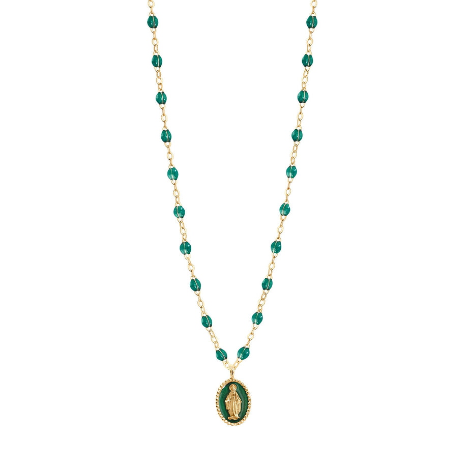 Gigi Clozeau - Madone resin charm Classic Gigi Emerald necklace, Yellow Gold, 16.5