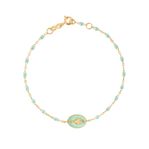 Gigi Clozeau - Madone resin charm Classic Gigi Jade bracelet, Yellow Gold, 6.7"
