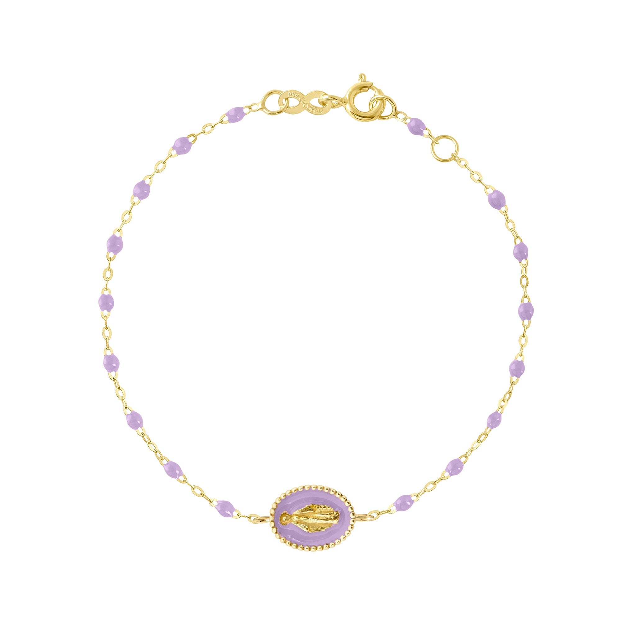 Gigi Clozeau - Madone resin charm Classic Gigi Lilac bracelet, Yellow Gold, 6.7"