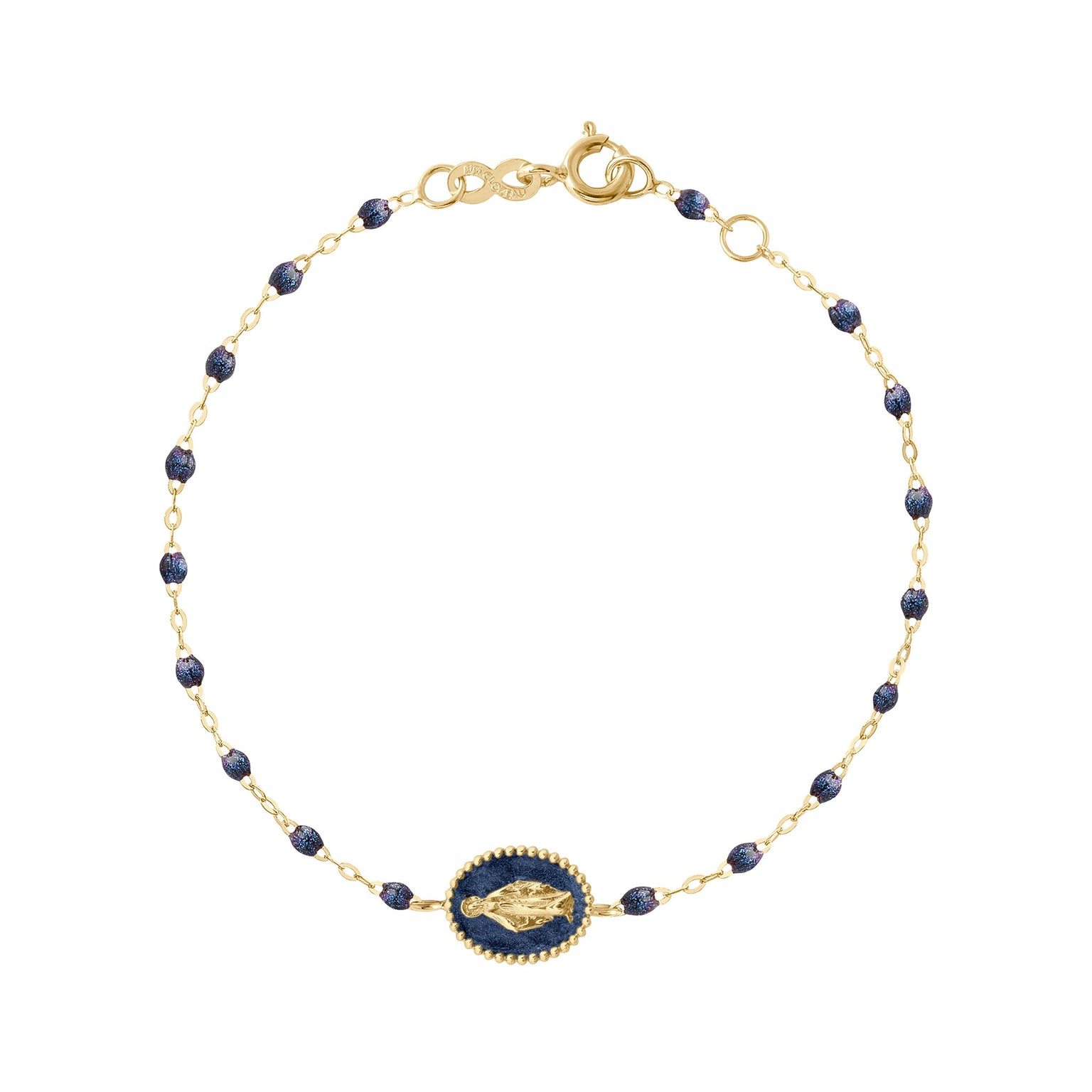 Gigi Clozeau - Madone resin charm Classic Gigi Midnight bracelet, Yellow Gold, 6.7"