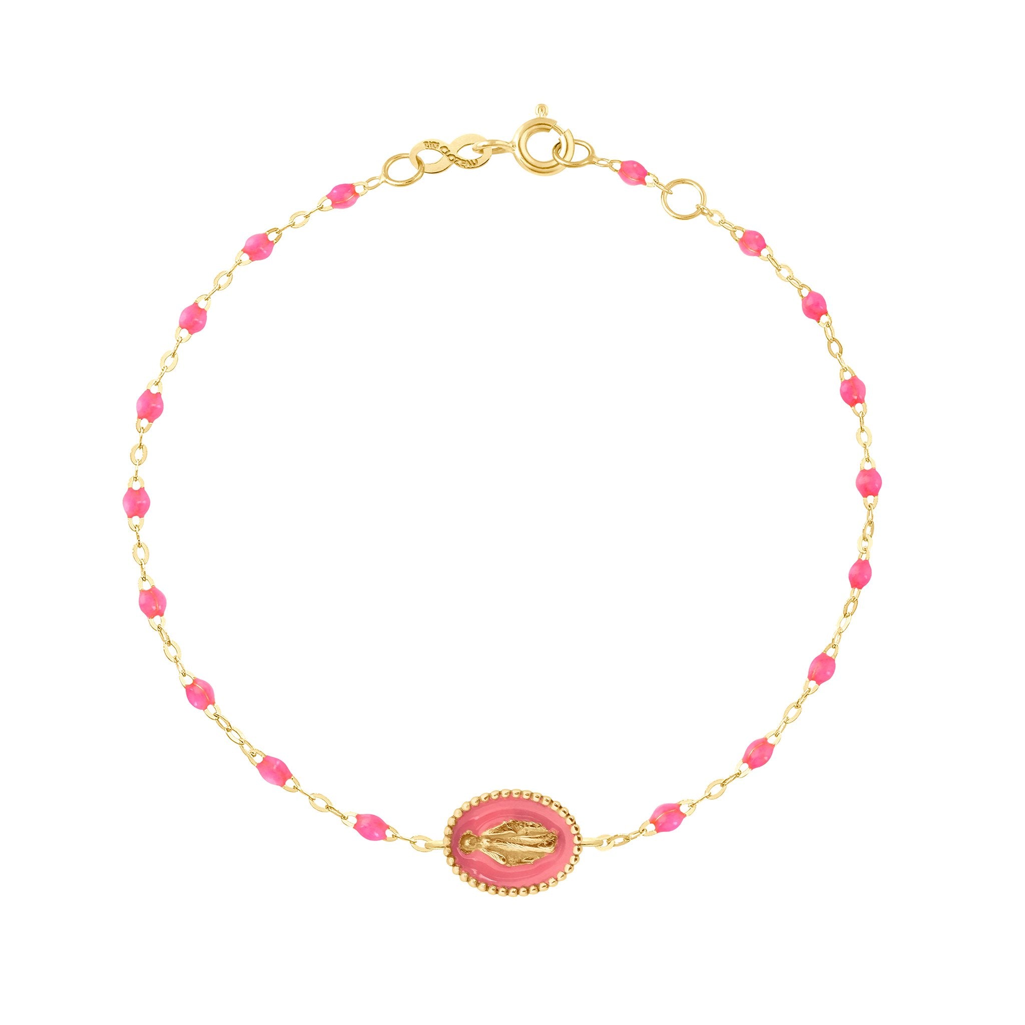 Gigi Clozeau - Madone resin charm Classic Gigi Pink bracelet, Yellow Gold, 6.7"