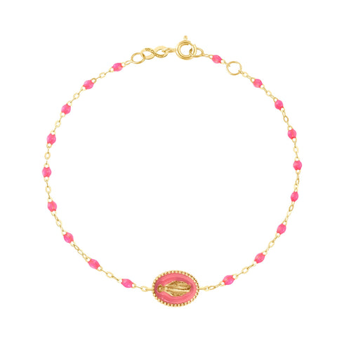 Gigi Clozeau - Madone resin charm Classic Gigi Pink bracelet, Yellow Gold, 6.7