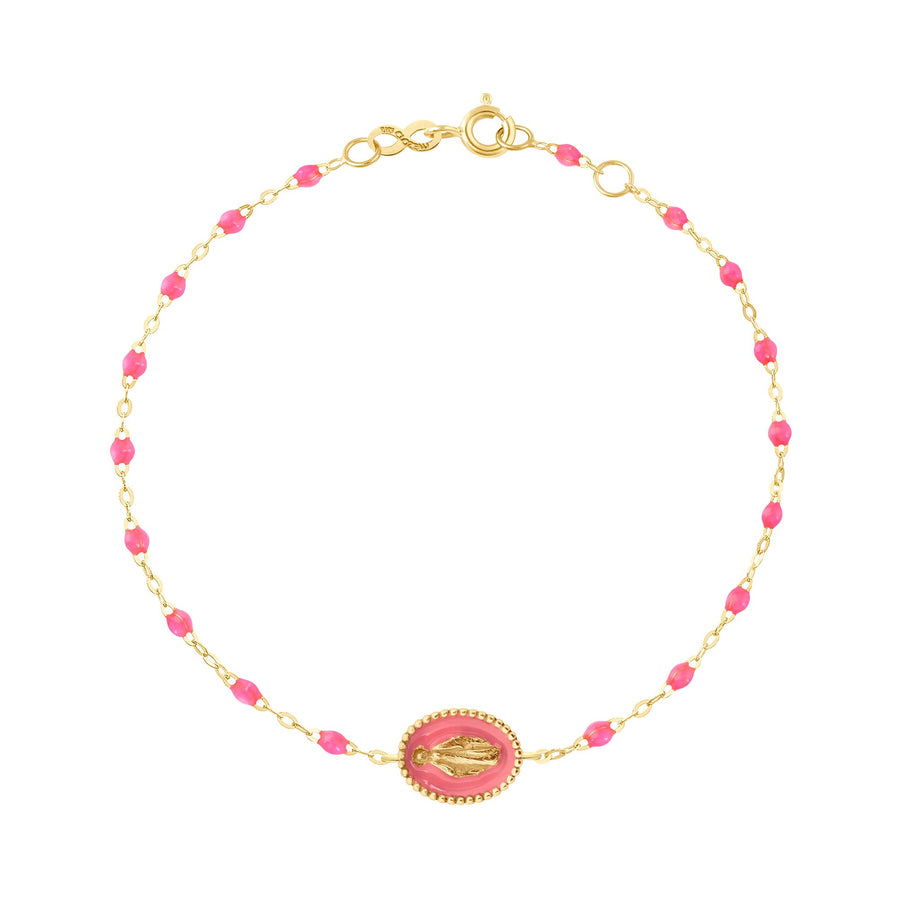 Gigi Clozeau - Madone resin charm Classic Gigi Pink bracelet, Yellow Gold, 6.7