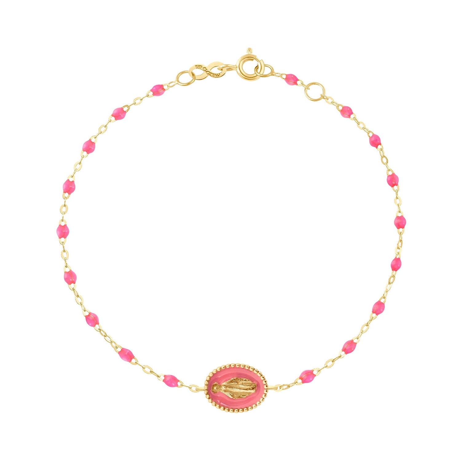 Gigi Clozeau - Madone resin charm Classic Gigi Pink bracelet, Yellow Gold, 6.7"
