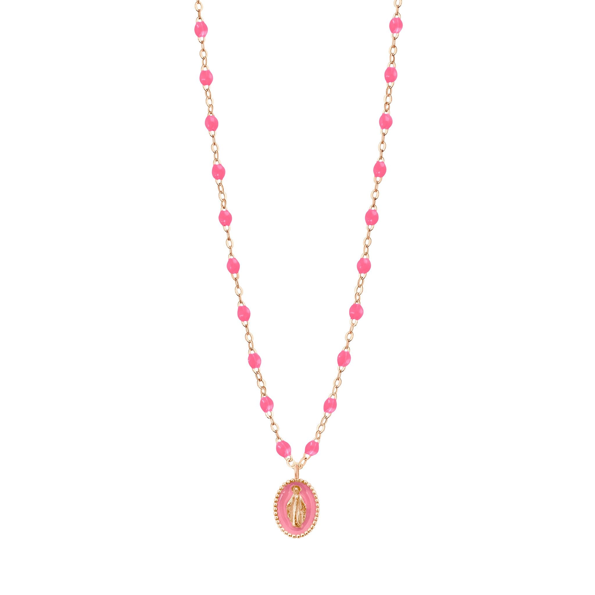 Gigi Clozeau - Madone resin charm Classic Gigi Pink necklace, Rose Gold, 16.5"