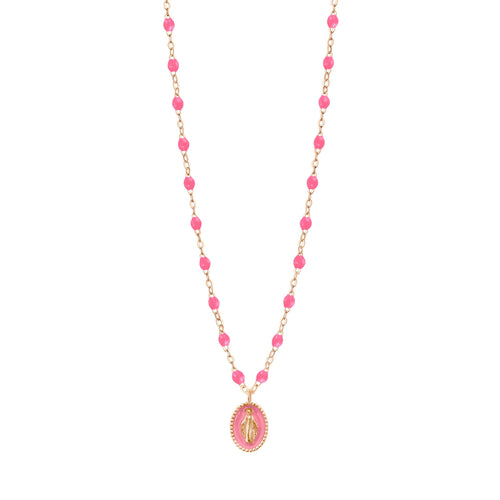 Gigi Clozeau - Madone resin charm Classic Gigi Pink necklace, Rose Gold, 16.5