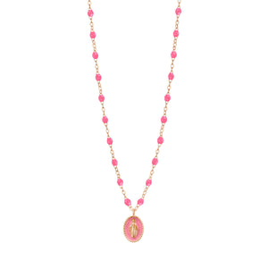 Gigi Clozeau - Madone resin charm Classic Gigi Pink necklace, Rose Gold, 16.5"