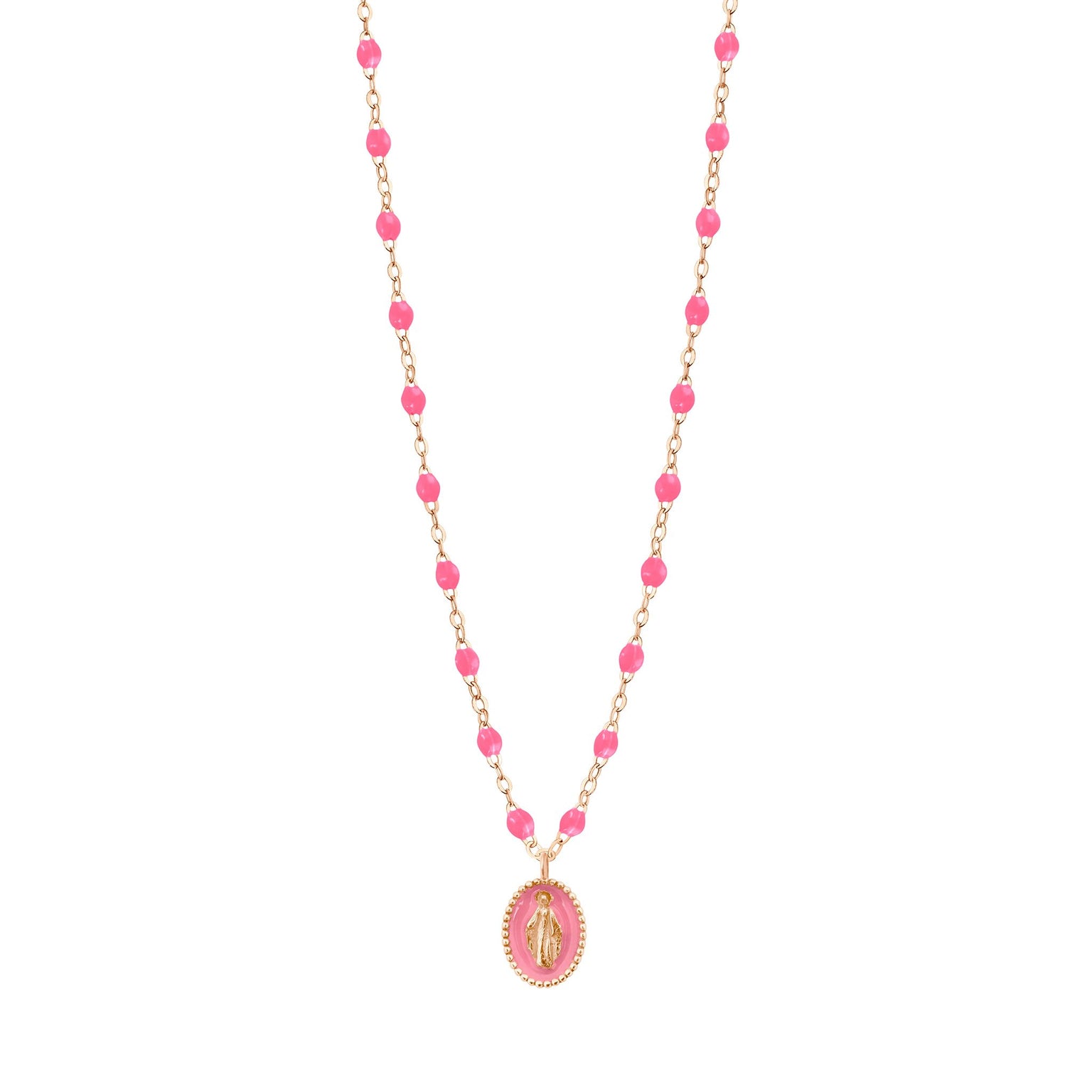 Gigi Clozeau - Madone resin charm Classic Gigi Pink necklace, Rose Gold, 16.5"