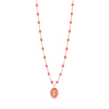 Gigi Clozeau - Madone resin charm Classic Gigi Pink necklace, Yellow Gold, 16.5"