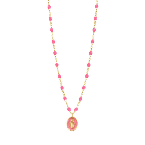 Gigi Clozeau - Madone resin charm Classic Gigi Pink necklace, Yellow Gold, 16.5