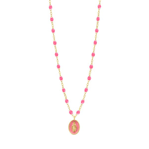 Gigi Clozeau - Madone resin charm Classic Gigi Pink necklace, Yellow Gold, 16.5"