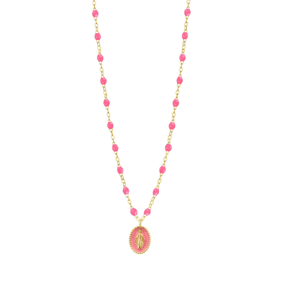 Gigi Clozeau - Madone resin charm Classic Gigi Pink necklace, Yellow Gold, 16.5