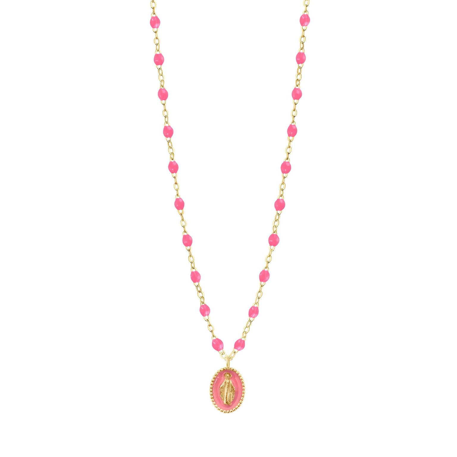 Gigi Clozeau - Madone resin charm Classic Gigi Pink necklace, Yellow Gold, 16.5"