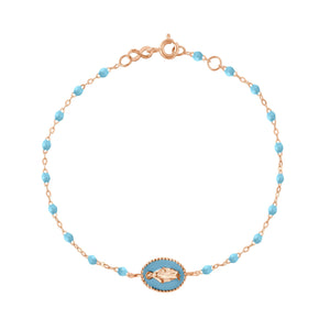 Gigi Clozeau - Madone resin charm Classic Gigi Turquoise bracelet, Rose Gold, 6.7"