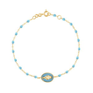 Gigi Clozeau - Madone resin charm Classic Gigi Turquoise bracelet, Yellow Gold, 6.7"