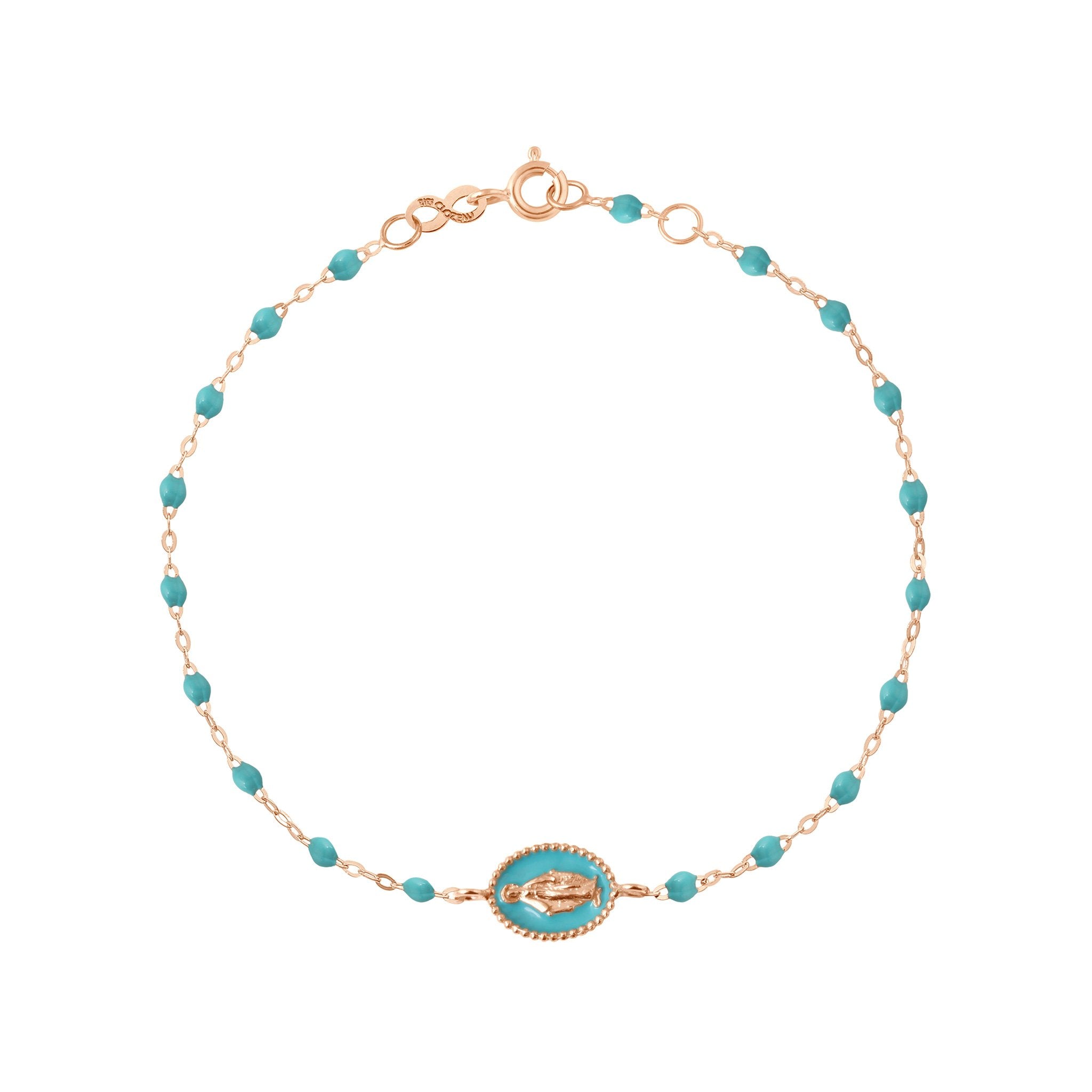 Gigi Clozeau - Madone resin charm Classic Gigi Turquoise Green bracelet, Rose Gold, 6.7"