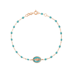 Gigi Clozeau - Madone resin charm Classic Gigi Turquoise Green bracelet, Rose Gold, 6.7"