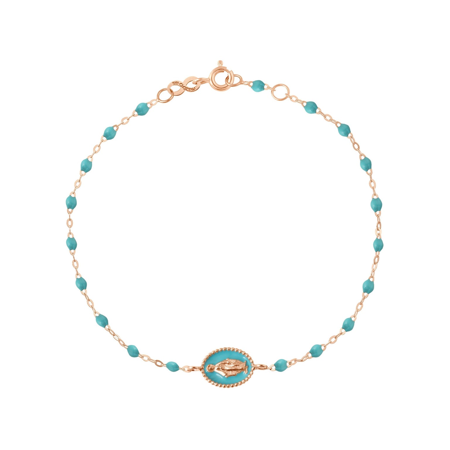 Gigi Clozeau - Madone resin charm Classic Gigi Turquoise Green bracelet, Rose Gold, 6.7"