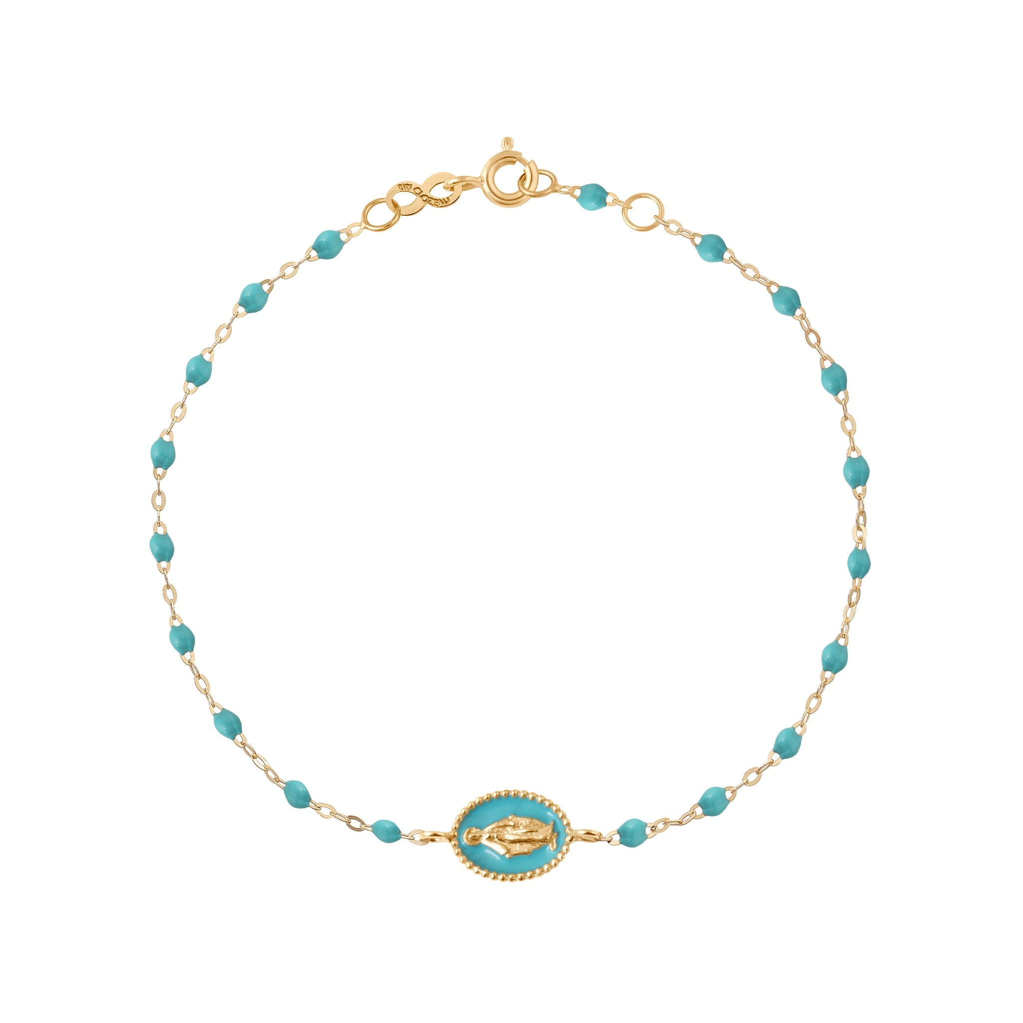 Gigi Clozeau - Madone resin charm Classic Gigi Turquoise Green bracelet, Yellow Gold, 6.7"