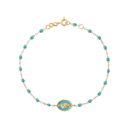 Gigi Clozeau - Madone resin charm Classic Gigi Turquoise Green bracelet, Yellow Gold, 6.7