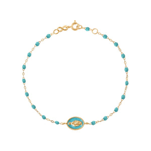 Gigi Clozeau - Madone resin charm Classic Gigi Turquoise Green bracelet, Yellow Gold, 6.7"