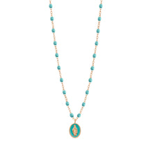 Gigi Clozeau - Madone resin charm Classic Gigi Turquoise Green necklace, Rose Gold, 16.5"
