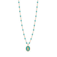 Gigi Clozeau - Madone resin charm Classic Gigi Turquoise Green necklace, Rose Gold, 16.5"