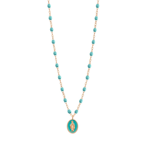 Gigi Clozeau - Madone resin charm Classic Gigi Turquoise Green necklace, Rose Gold, 16.5