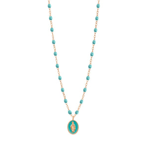 Gigi Clozeau - Madone resin charm Classic Gigi Turquoise Green necklace, Rose Gold, 16.5"