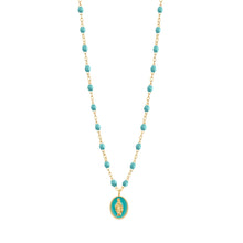 Gigi Clozeau - Madone resin charm Classic Gigi Turquoise Green necklace, Yellow Gold, 16.5"