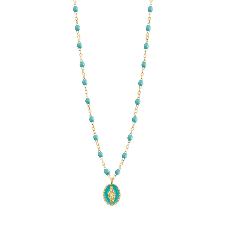 Gigi Clozeau - Madone resin charm Classic Gigi Turquoise Green necklace, Yellow Gold, 16.5