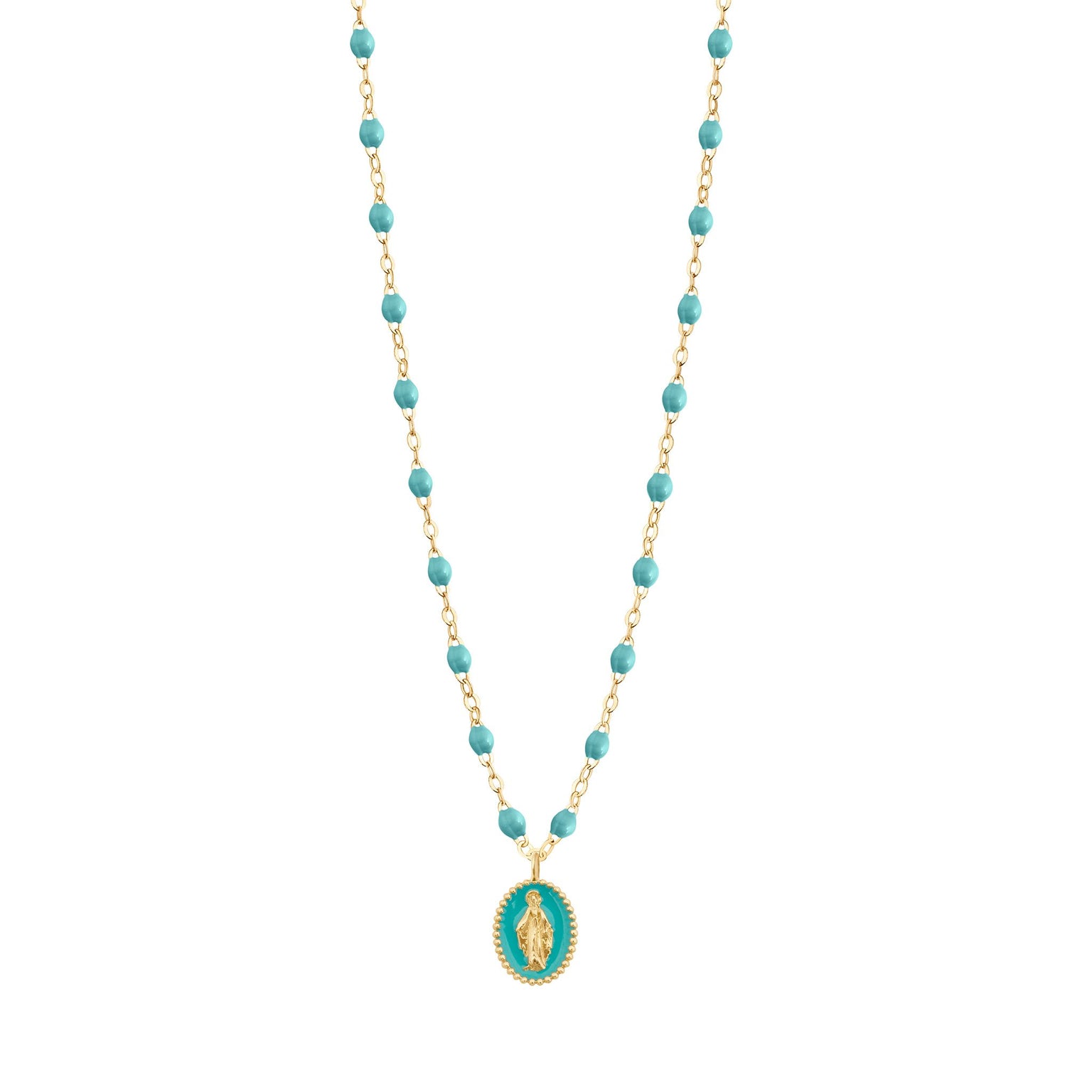 Gigi Clozeau - Madone resin charm Classic Gigi Turquoise Green necklace, Yellow Gold, 16.5"