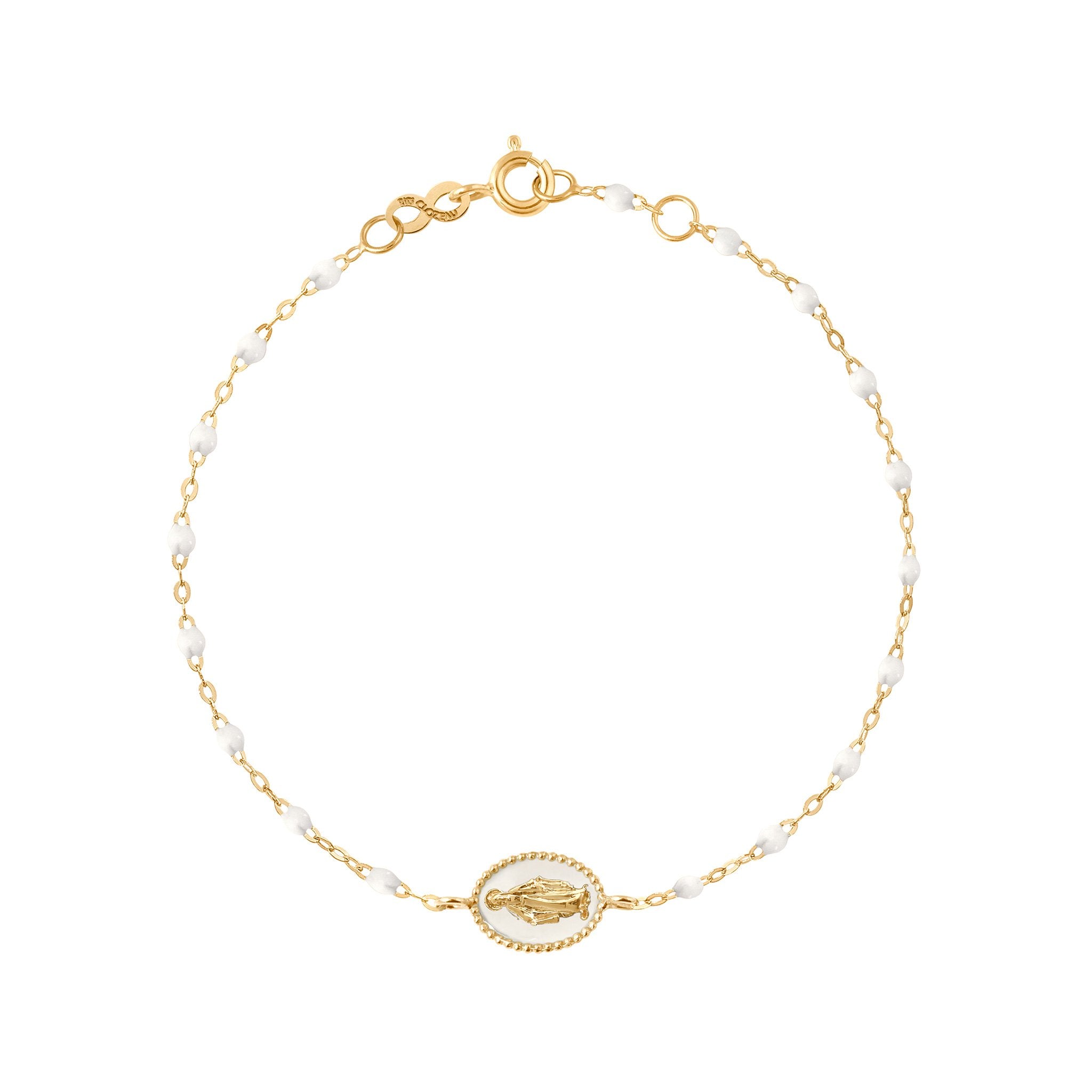 Gigi Clozeau - Madone resin charm Classic Gigi White bracelet, Yellow Gold, 6.7"