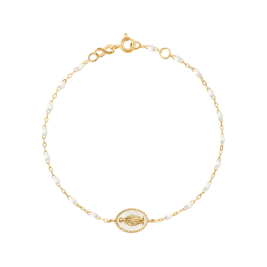 Gigi Clozeau - Madone resin charm Classic Gigi White bracelet, Yellow Gold, 6.7