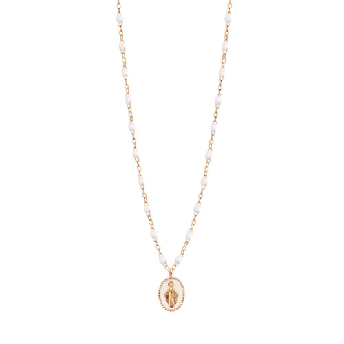 Gigi Clozeau - Madone resin charm Classic Gigi White necklace, Rose Gold, 16.5