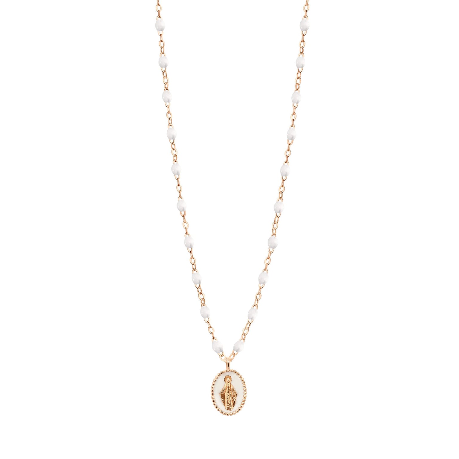 Gigi Clozeau - Madone resin charm Classic Gigi White necklace, Rose Gold, 16.5"