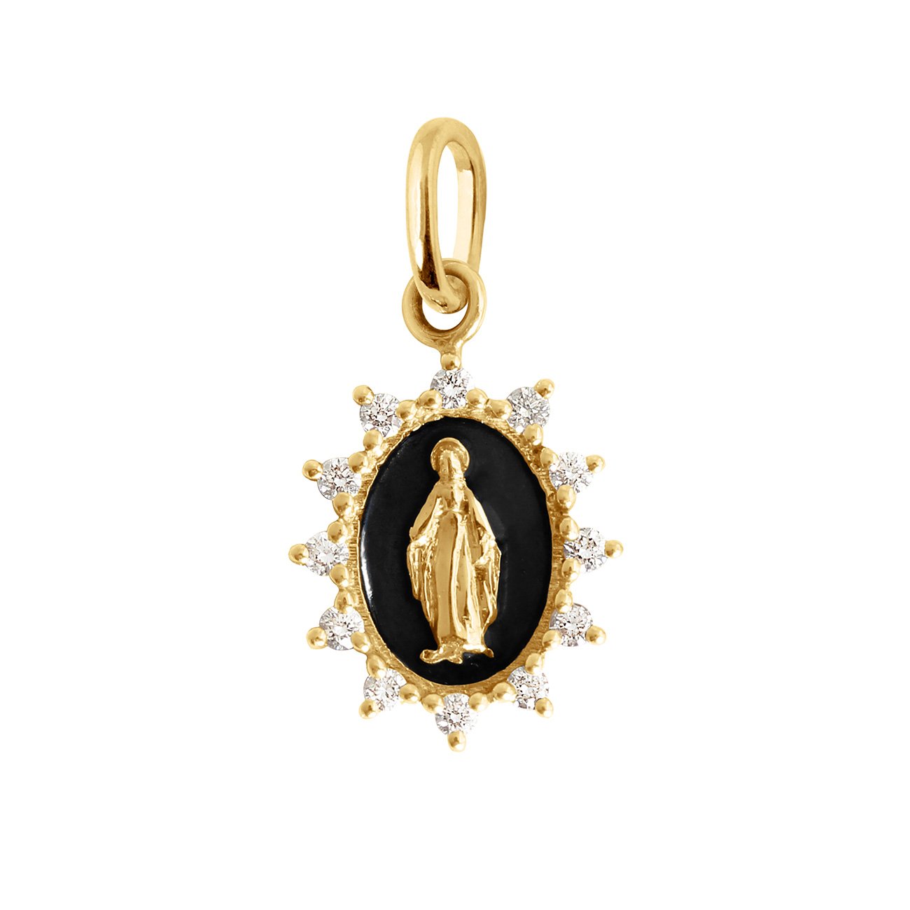 Madone Supreme Black resin Yellow Gold diamond pendant Gigi Clozeau Jewelry