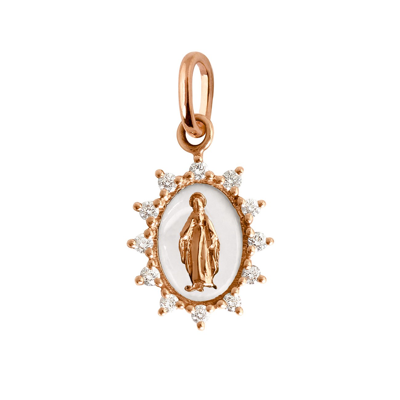 Gigi Clozeau - Madone Supreme White resin, Rose Gold, diamond pendant