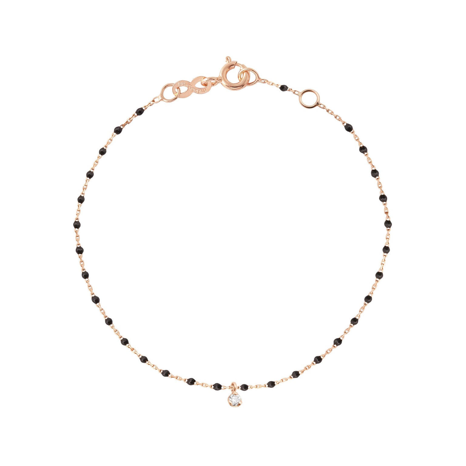 Gigi Clozeau - Mini Gigi Black bracelet, Rose Gold 1 Diamond, 6.7"