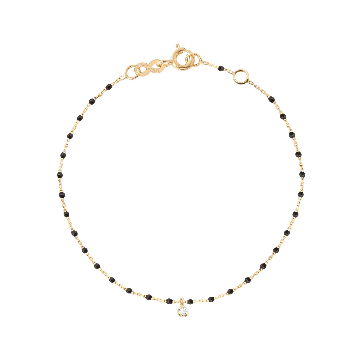 Gigi Clozeau - Mini Gigi Black bracelet, Yellow Gold 1 Diamond, 6.7"
