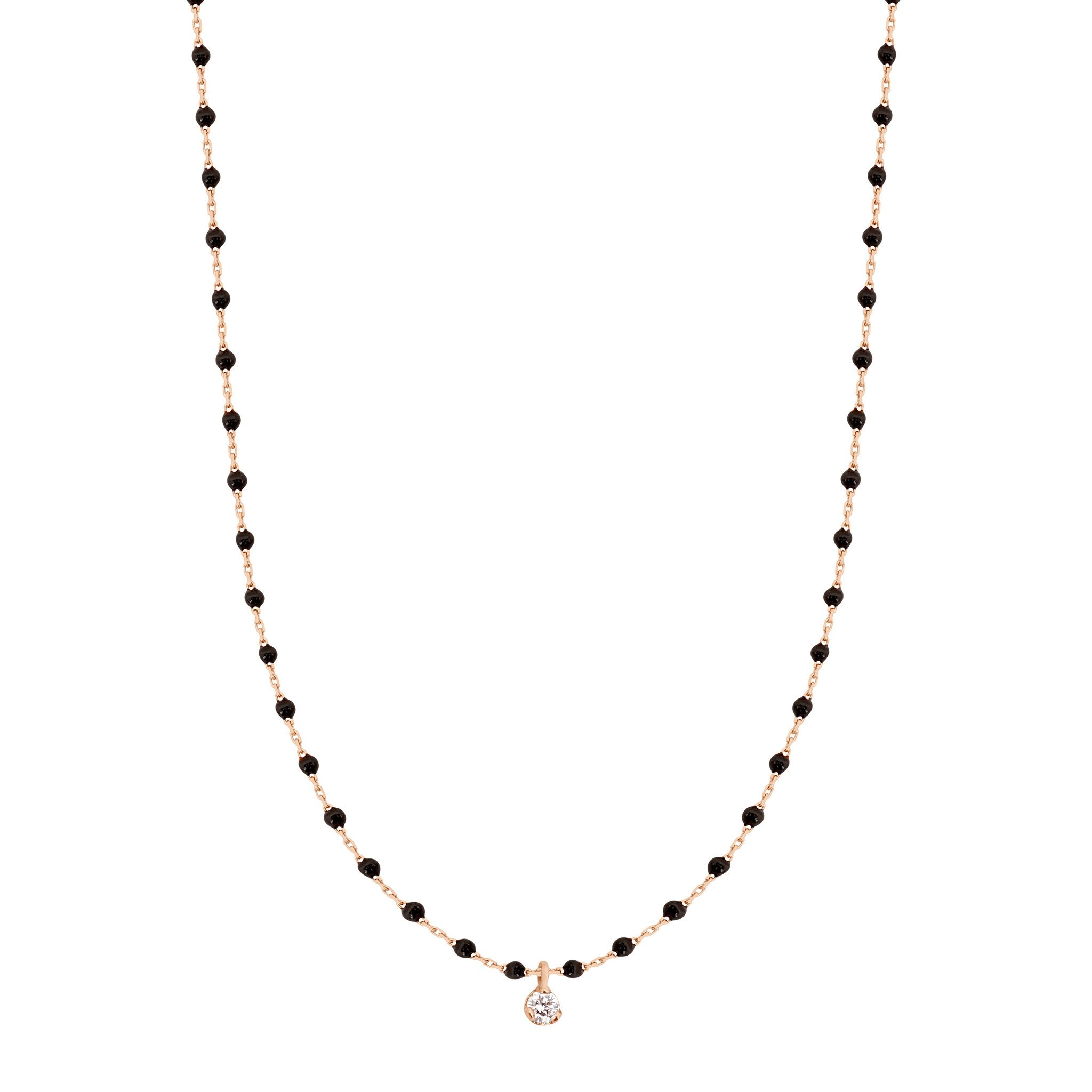 Gigi Clozeau - Mini Gigi Black necklace, Rose Gold 1 Diamond, 15.7"
